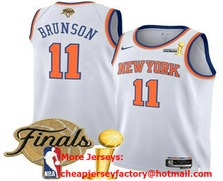 Men's New Yok Knicks #11 Jalen Brunson White 2026 Finals Patch And Champions Patch Association Edition Stitched Jersey