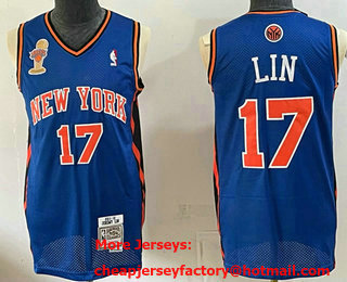 Men's New York Knicks #17 Jeremy Lin Blue 2026 Finals Champions Patch Throwback Jersey