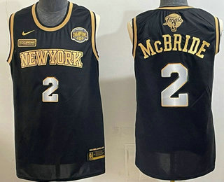 Men's New York Knicks #2 Miles McBride Black Gold 2026 Finals Eastern Conference Champions Patch Stitched Jersey