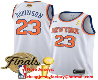 Men's New Yok Knicks #23 Mitchell Robinson White 2026 Finals Patch And Champions Patch Association Edition Stitched Jersey