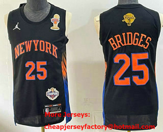 Men's New York Knicks #25 Mikal Bridges Black 2026 Finals Champions Patch Statement Edition Stitched Jersey