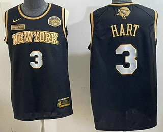 Men's New York Knicks #3 Josh Hart Black Gold 2026 Finals Eastern Conference Champions Patch Stitched Jersey