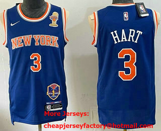 Men's New York Knicks #3 Josh Hart Blue 2026 Finals Champions Patch Icon Edition Stitched Jersey