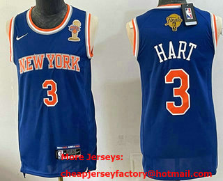 Men's New York Knicks #3 Josh Hart Blue 2026 Finals Patch And Finals Champions Patch Stitched Jersey