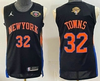 Men's New Yok Knicks #32 Karl-Anthony Towns Black 2026 Finals Eastern Conference Champions Patch Stitched Jersey