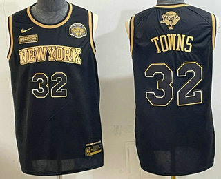 Men's New York Knicks #32 Karl-Anthony Towns Black Gold 2026 Finals Eastern Conference Champions Patch Stitched Jersey 1