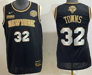 Men's New York Knicks #32 Karl-Anthony Towns Black Gold 2026 Finals Eastern Conference Champions Patch Stitched Jersey