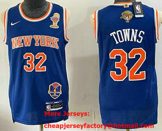 Men's New York Knicks #32 Karl-Anthony Towns Blue 2026 Finals Champions Patch Icon Edition Stitched Jersey