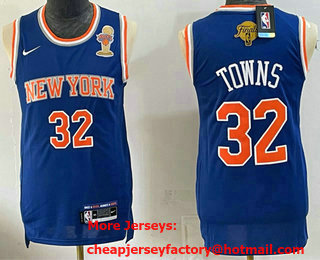 Men's New York Knicks #32 Karl-Anthony Towns Blue 2026 Finals Patch and Finals Champions Patch Stitched Jersey