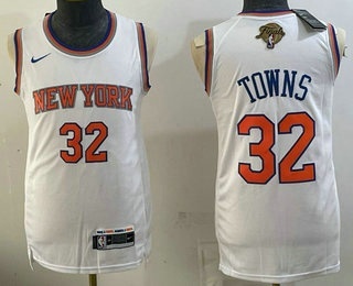 Men's New Yok Knicks #32 Karl-Anthony Towns White 2026 Finals Patch Finals Patch Stitched Jersey