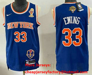 Men's New York Knicks #33 Patrick Ewing Blue 2026 Finals Champions Patch Icon Edition Stitched Jersey
