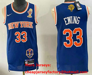 Men's New York Knicks #33 Patrick Ewing Blue 2026 Finals Patch and Finals Champions Patch Stitched Jersey