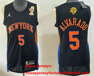 Men's New York Knicks #5 Jose Alvarado Black 2026 Finals Champions Patch Statement Edition Stitched Jersey