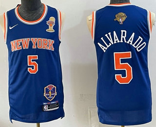 Men's New York Knicks #5 Jose Alvarado Blue 2026 Finals Patch and Finals Champions Patch Stitched Jersey