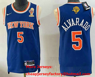 Men's New York Knicks #5 Jose Alvarado Blue 2026 Finals Patch and Finals Champions Patch Stitched Jersey