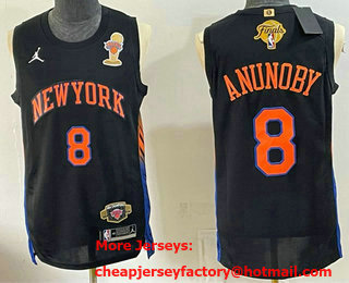 Men's New York Knicks #8 OG Anunoby Black 2026 Finals Champions Patch Statement Edition Stitched Jersey