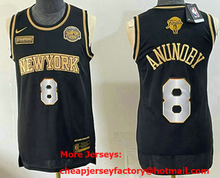 Men's New York Knicks #8 OG Anunoby Black Gold 2026 Finals and Eastern Conference Champions Patch Stitched Jersey