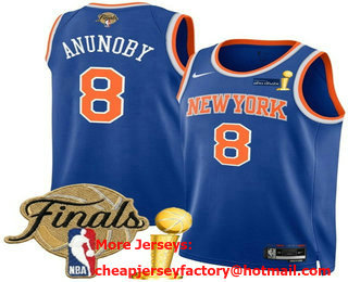 Men's New Yok Knicks #8 OG Anunoby Blue 2026 Finals Patch And Finals Champions Patch Icon Edition Stitched Jersey