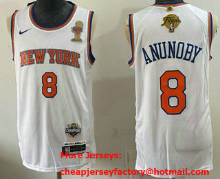 Men's New York Knicks #8 OG Anunoby White 2026 Finals Champions Patch Association Edition Stitched Jersey