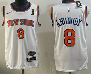 Men's New Yok Knicks #8 OG Anunoby White 2026 Finals Champions Patch Fashion Stitched Jersey