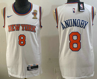 Men's New Yok Knicks #8 OG Anunoby White 2026 Finals Champions Patch Stitched Jersey