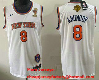 Men's New York Knicks #8 OG Anunoby White 2026 Finals Patch And Finals Champions Patch Stitched Jersey