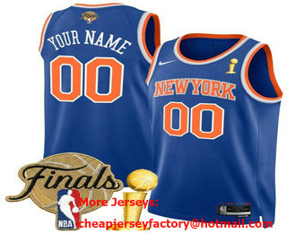 Men's New Yok Knicks Active Player Custom Blue 2026 Finals Patch And Champions Patch Icon Edition Stitched Jersey
