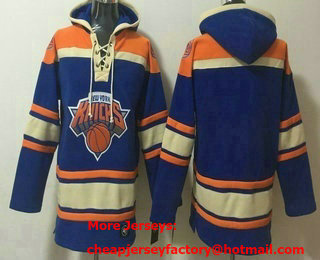 Men's New Yok Knicks Blank Blue Lace Up Pullover Hoodie