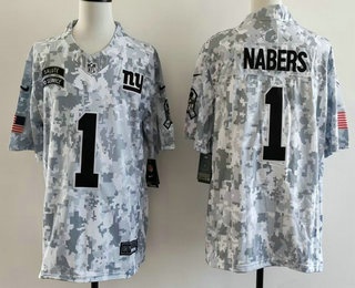 Men's New York Giants #1 Malik Nabers Limited Arctic Camo 2024 Salute to Service Jersey