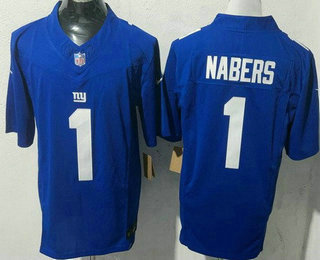 Men's New York Giants #1 Malik Nabers Limited Blue FUSE Vapor Jersey