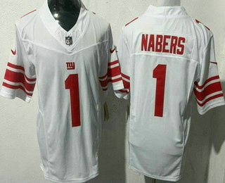 Men's New York Giants #1 Malik Nabers Limited White FUSE Vapor Jersey