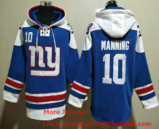 Men's New York Giants #10 Eli Manning Blue Ageless Must Have Lace Up Pullover Hoodie