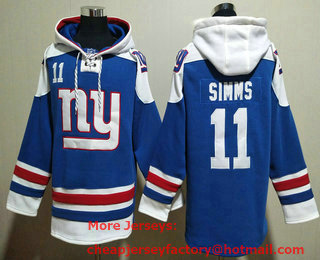 Men's New York Giants #11 Phil Simms Blue Ageless Must Have Lace Up Pullover Hoodie