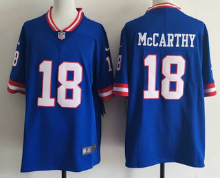Men's New York Giants #18 JJ McCarthy Limited Blue Throwback Vapor Jersey