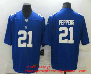 Men's New York Giants #21 Jabrill Peppers Blue 2020 Vapor Untouchable Stitched NFL Nike Limited Jersey