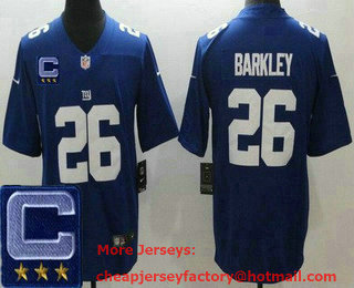 Men's New York Giants #26 Saquon Barkley Limited Blue 2022 Captain Patch Vapor Jersey