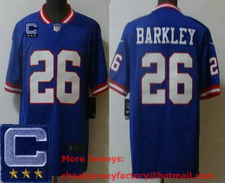 Men's New York Giants #26 Saquon Barkley Limited Blue Classic 2022 Captain Patch Vapor Jersey