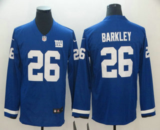 Men's New York Giants #26 Saquon Barkley Nike Royal Therma Long Sleeve Limited Jersey