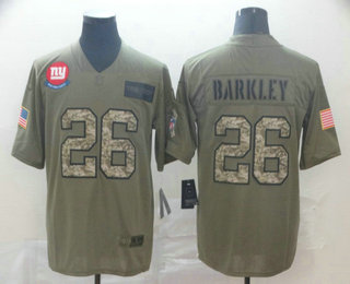 Men's New York Giants #26 Saquon Barkley Olive Camo 2019 Salute To Service Stitched NFL Nike Limited Jersey