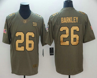 Men's New York Giants #26 Saquon Barkley Olive with Gold 2017 Salute To Service Stitched NFL Nike Limited Jersey