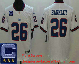 Men's New York Giants #26 Saquon Barkley limited White Rush 2022 Captain Patch Vapor Jersey