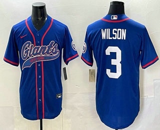 Men's New York Giants #3 Russell Wilson Royal With Patch Cool Base Stitched Baseball Jersey