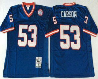 Men's New York Giants #53 Harry Carson Blue Mitchell & Ness Throwback Vintage Football Jersey