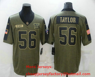 Men's New York Giants #56 Lawrence Taylor 2021 Olive Salute To Service Limited Stitched Jersey