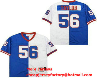 Men's New York Giants #56 Lawrence Taylor Blue White Split Throwback Jersey