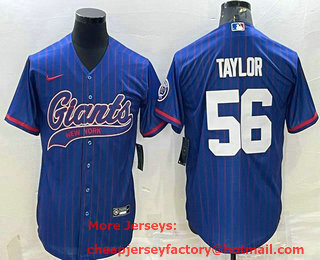 Men's New York Giants #56 Lawrence Taylor Pinstripe Blue Stitched MLB Cool Base Nike Baseball Jersey