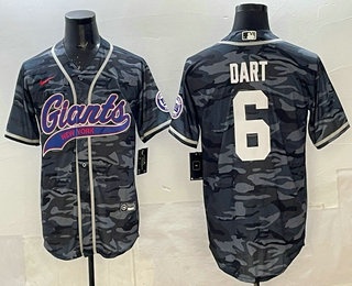 Men's New York Giants #6 Jaxson Dart Grey Camo With Patch Cool Base Stitched Baseball Jersey