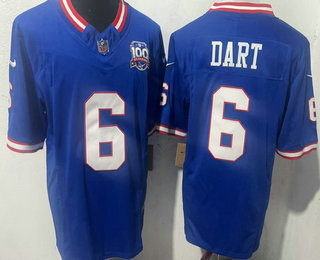 Men's New York Giants #6 Jaxson Dart Limited Blue Thanksgiving FUSE Vapor Jersey