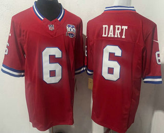Men's New York Giants #6 Jaxson Dart Limited Red 100 Seasons FUSE Vapor Jersey