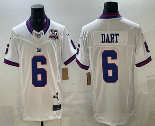 Men's New York Giants #6 Jaxson Dart Limited White Throwback 100 Seasons FUSE Vapor Jersey